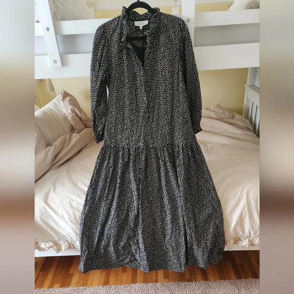 The GREAT. venetian corduroy black long Sleeve Leaf Print boho cottage M - Picture 3 of 13